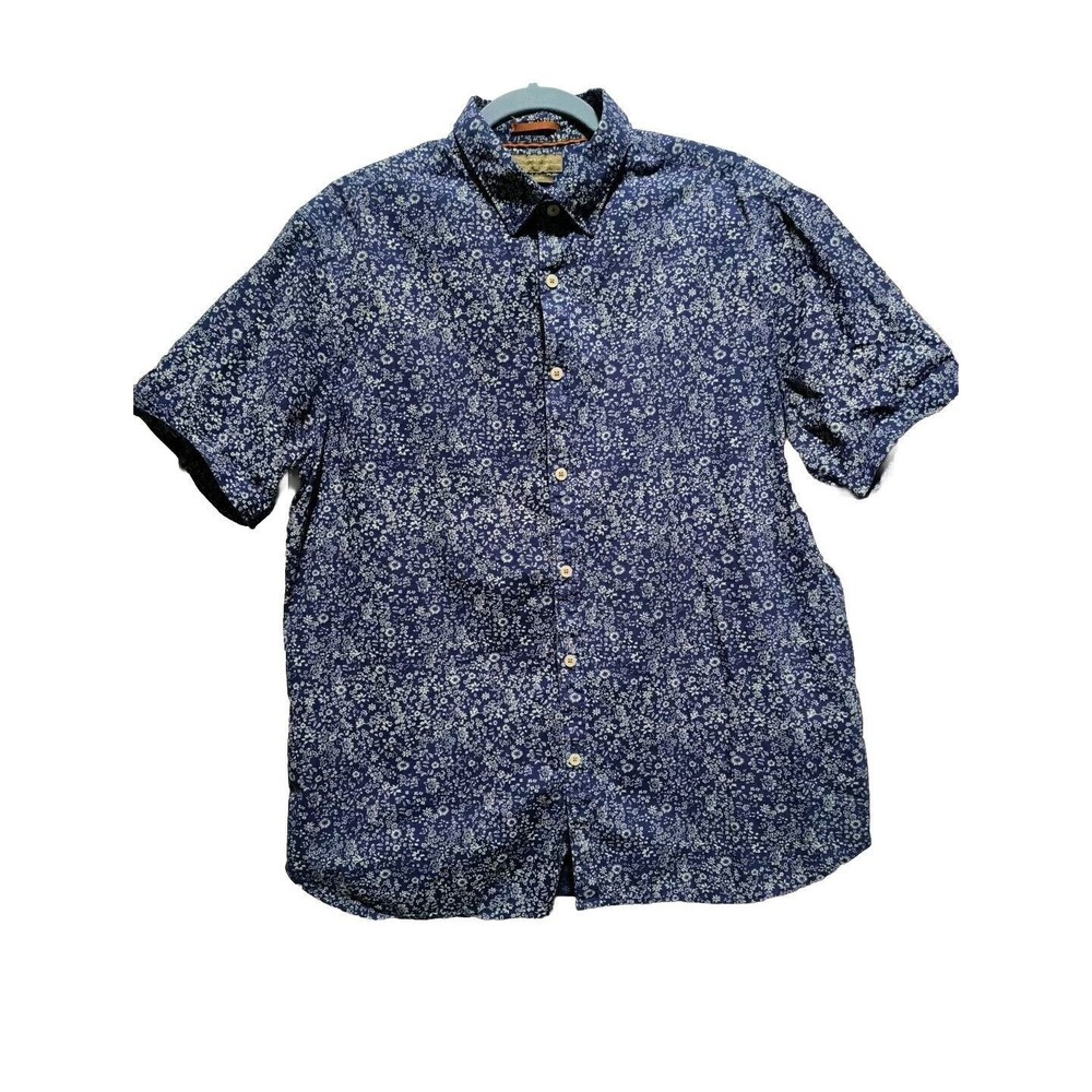 Denim & Flower Slim Fit XL Floral Dark Blue Hawaiian Shirt